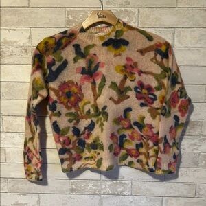 Sézane Colorful Floral Wool/Mohair Sweater Blush Pink Size Small